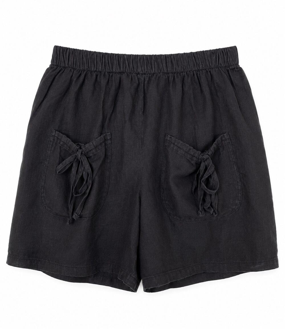 Blanca Gaia 100% Linen Black Pull-On Shorts Tie Pocket Elastic Waist Casual 10